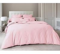 Générique Parure DE LIT 5 Pieces Unie en pour Un lit 2 Personnes 180 x 200 cm -1 Drap Housse + 1 Drap Plat +2 taies d'oreiller 50 x 70 cm + 1 taie de traversin 100% Coton 57 Fils Haute Qualite (Rose)