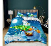 Générique Parure de Lit 90x190 Enfant Bonhomme de Neige Housse de Couette 1 Personne Lune Imprimé en 3D Microfibre Housse de Couette avec 2 Taie d'oreiller 65x65 cm Sapin de Noël Q1