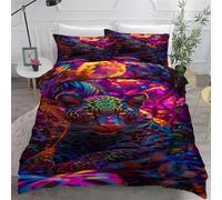 Générique Parure de Lit 90x190 Enfant NéOn Housse de Couette 1 Personne LéOpard Imprimé en 3D Microfibre Housse de Couette avec 2 Taie d'oreiller 65x65 cmZ2048