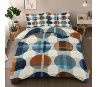 Générique Parure de Lit 90x190 Enfant pour 1 Personne Cercle à Carreaux Moderne, Housse de Couette Réversible Pois + 1 Taie d'oreiller 65x65, Ensemble de Literie en Microfibre pour Garçon Fille