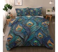 Générique Parure de Lit 90x190 Plume de Paon, Housse de Couette Réversible Paon Exotique + 1 Taie d'oreiller 65x65 cm, Doux Ensemble de Literie en Microfibre pour Garçon Fille