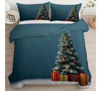 Générique Parure de lit Adulte Élégant Noël Sapin Traditionnel, Housse de Couette Imprimée Fermeture Éclair 90 x 190 cm + 1 Taies d'oreiller 65 x 65 cm (Bleu Foncé)
