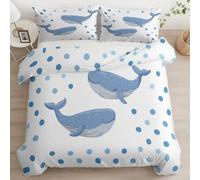 Générique Parure de lit Adulte Minimalisme Mignon Animal Baleine, Housse de Couette Imprimée Fermeture Éclair 200 x 200 cm + 2 Taies d'oreiller 65 x 65 cm (Bleu)