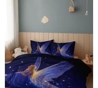 Générique Parure de lit Ailes Fée Étoiles - Housse de Couette 140 x 200 cm et taie d'oreiller 65 x 65 cm, 100% Microfibre Parure de Linge de Lit avec Fermeture Éclair, Noir