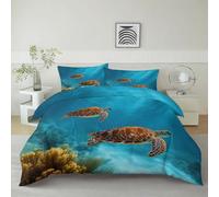 Générique Parure de Lit Animal Tortue De Mer Récif Corallien 240 x 260 cm Housse de Couette en Microfibre, Ensemble de Literie pour Filles Garçon Ado, Bleu Imprimé Housse de Couette