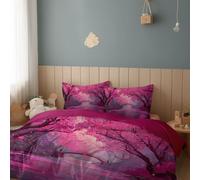 Générique Parure de Lit Arbres Ruisseau Pont Microfibre, 1 x Housse de Couette, et 2 x Taies d'oreiller 65 x 65 cm, 3 Pièces Réversible Parure de LitViolet Foncé 140 x 200 cm, Couette 2 Personnes