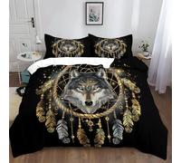 Générique Parure de lit Bohême Attrape-Rêves Animal Loup 200x200 cm 3 pièces Housse de Couette imprimée 3D avec Fermeture éclair pour Enfants Adolescents Adultes, Hypoallergénique Ultra Douce