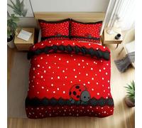 Générique Parure de Lit Bordure en Dentelle De Dessin Animé Coccinelle 90 x 200 cm Housse de Couette en Microfibre, Ensemble de Literie pour Filles Garçon Ado, Rouge Imprimé Housse de Couette