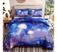 Générique Parure de Lit Double 2 Personnes, Housse de Couette Réversible 240 x 220 cm + 2 Taies d'oreiller 65x65 cm, Microfibre Ultra-Douce, Design Méduses Océan Étoiles Parure Enfant/Ado