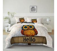 Générique Parure de Lit Enfant 220 x 240 cm Chouette De Dessin Animé Hello Housse de Couette Microfibre Doux et Respirant, Blanc Literie 1 Personnes Fermeture Éclair Taies d'oreiller 65x65cm