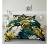 Générique Parure de Lit Enfant 90 x 200 cm Plante Feuilles De Palmier Housse de Couette Microfibre Doux et Respirant, Marine Literie 1 Personnes Fermeture Éclair Taies d'oreiller 65x65cm