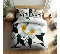 Générique Parure de Lit Enfant 90 x 200 cm Plante Fleur De Camélia Housse de Couette Microfibre Doux et Respirant, Blanc Literie 1 Personnes Fermeture Éclair Taies d'oreiller 65x65cm