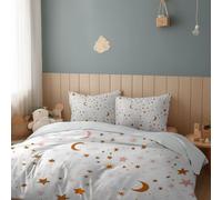 Générique Parure de Lit Étoiles Lune Microfibre, 1 x Housse de Couette, et 2 x Taies d'oreiller 65 x 65 cm, 3 Pièces Réversible Parure de LitBlanc 220 x 240 cm, Couette 2 Personnes