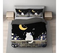 Générique Parure de Lit Fermeture Éclair, Housse de Couette, La Housse de Couette est Imprimée de Dessin Animé Chat Blanc Croissant De Lune & Taie d'oreiller 2 x 65 x 65(Noir Blanc,150 x 200)