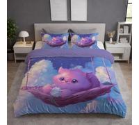 Générique Parure de Lit Fermeture Éclair, Housse de Couette, La Housse de Couette est Imprimée de Fantastique Chat Hamac Floral & Taie d'oreiller 65 x 65(2)(Blanc Violet,200 x 200)