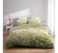 Générique Parure de Lit Fermeture Éclair, Housse de Couette, La Housse de Couette est Imprimée de Illustration Minimaliste Herbe Tournesol & Taie d'oreiller 65 x 65(1)(Jaune-Vert,140 x 190)