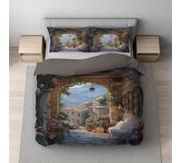 Générique Parure de Lit Fermeture Éclair, Housse de Couette, La Housse de Couette est Imprimée de Réalisme Architecture À Fleur Rose & Taie d'oreiller 65 x 65(2)(Clair,220 x 240)