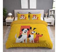 Générique Parure de Lit Fermeture Éclair, Housse de Couette, Polaire Housse de Couette est Imprimée de Dessin Animé Chiots Porte Joie & Taie d'oreiller 65 x 65(2)(Jaune,200 x 200)