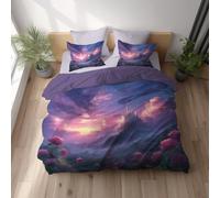 Générique Parure de Lit Fermeture Éclair, Housse de Couette, Polaire Housse de Couette est Imprimée de Film Château Rose Nuages & Taie d'oreiller 65 x 65(1)(Multicolore,135 x 200)