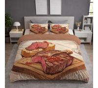 Générique Parure de Lit Fermeture Éclair, Housse de Couette, Polaire Housse de Couette est Imprimée de Dessin Animé Steak Planche À Découper Sauce & Taie d'oreiller 65 x 65(1)(Kaki,140 x 190)