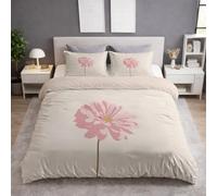 Générique Parure de Lit Fermeture Éclair, Housse de Couette, Polaire Housse de Couette est Imprimée de Minimaliste Floral Rétro Marguerites & Taie d'oreiller 65 x 65(2)(Beige Rose,220 x 240)