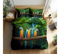 Générique Parure de Lit Forêt Tropicale Animal Perroquet, Housse de Couette Paysages Naturels 200x200 cm pour Adultes Enfants, Ensemble de Housse de Couette 2 Personnes en Microfibre Douce