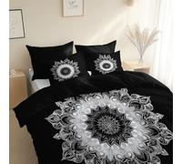 Générique Parure de Lit Imprimé Noir 220 x 240 cm Housse de Couette Réversible, Housse de Couette Motif Mandala Artistique Minimaliste Parure de Lit Douce et Respirante Décor de Chambre de Luxe