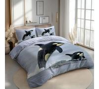Générique Parure de Lit Maman Orque Et Son Petit 220 x 240 cm - Gris Brume Housse de Couette Microfibre avec 2 Taies 65 x 65 cm - Fermeture Éclair pour Adultes & Mer