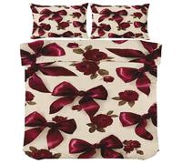 Générique Parure de lit Nœud Papillon Rouge pour Enfant Bébé - Housse de Couette Romantique Vintage Floral Rose Réversible 100 x 135 cm avec 1 Taie d'oreiller 40x60 - Fermeture Éclair, oN858