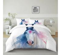 Générique Parure de Lit Peinture À L’Aquarelle Cheval Blanc 90 x 200 cm Housse de Couette en Microfibre, Ensemble de Literie pour Filles Garçon Ado, Blanc Imprimé Housse de Couette