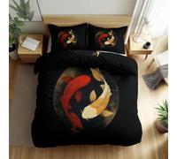 Générique Parure de Lit Peinture L’Encre Carpes KO Yin-Yang 220 x 240 cm Housse de Couette en Microfibre, Ensemble de Literie pour Filles Garçon Ado, Noir Imprimé Housse de Couette