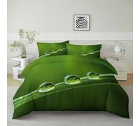 Générique Parure de Lit Photographie Gouttes D’Eau Feuilles Vertes 200 x 200 cm Housse de Couette en Microfibre, Ensemble de Literie pour Filles Garçon Ado, Vert Imprimé Housse de Couette