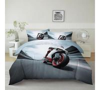 Générique Parure de Lit Photographie Motard 90 x 200 cm Housse de Couette en Microfibre, Ensemble de Literie pour Filles Garçon Ado, Noir Imprimé Housse de Couette
