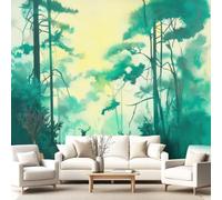 Générique Parure de Lit Pièces Arbres Verts Cerf Mystique Silhouette housse de couette,drap-housse avec Taies d'oreillers en Microfibre, Arbres Verts Cerf Mystique Silhouette,