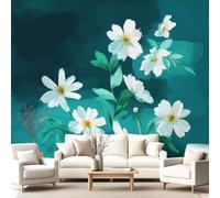 Générique Parure de Lit Pièces Fleurs Blanches Feuilles Vertes Élégant housse de couette,drap-housse avec Taies d'oreillers en Microfibre, Fleurs Blanches Feuilles Vertes Élégant,