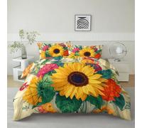 Générique Parure de Lit Plante Bouquet De Tournesols 90 x 200 cm Housse de Couette en Microfibre, Ensemble de Literie pour Filles Garçon Ado, Beige Imprimé Housse de Couette