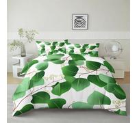 Générique Parure de Lit Plante Feuilles D’Eucalyptus 220 x 240 cm Housse de Couette en Microfibre, Ensemble de Literie pour Filles Garçon Ado, Blanc Imprimé Housse de Couette