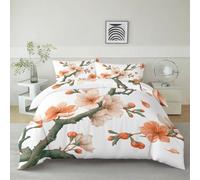 Générique Parure de Lit Plante Fleurs De Prunier 200 x 200 cm Housse de Couette en Microfibre, Ensemble de Literie pour Filles Garçon Ado, Blanc Imprimé Housse de Couette