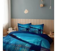 Générique Parure de lit Pont Ville - Housse de Couette 140 x 200 cm et taie d'oreiller 65 x 65 cm, 100% Microfibre Parure de Linge de Lit avec Fermeture Éclair, Bleu Foncé