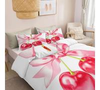Générique Parure De Lit Réversible Blanc 140 X 200 Cm avec 1 Taie d'oreiller 65 X 65 Cm - 3 Pièces Moderne Microfibre Imprimée Housse De Couette Noeud Cerisier Style Aquarelle avec Fermeture Eclair