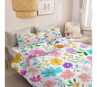 Générique Parure De Lit Réversible Blanc 240 X 260 Cm avec 1 Taie d'oreiller 65 X 65 Cm - 3 Pièces Moderne Microfibre Imprimée Housse De Couette Style Aquarelle Fleurs Feuilles avec Fermeture Eclair