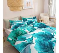 Générique Parure De Lit Réversible Bleu 240 X 260 CmAvec 1 Taie d'oreiller 65 X 65 Cm -3 Pièces Moderne Microfibre Imprimée Housse De Couette Style Aquarelle Feuilles Tropicales avec Fermeture Eclair