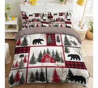 Générique Parure de Lit Rustique Audacieux, 140 x 190 cm Réversible Léger & Respirant Housse de Couette Gris, Nature Cabane en Rondin Vintage Forêt Neige Ours Noir Literie Toutes Saisons pour Enfants