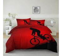 Générique Parure de Lit Silhouette Pilote De BMX 220 x 240 cm Housse de Couette en Microfibre, Ensemble de Literie pour Filles Garçon Ado, Rouge Imprimé Housse de Couette