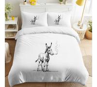 Générique Parure de lit Style BD -Motif 140 x 200 cm + 1 Taie 65 x 65 cm - Noir Et Blanc Parure de Linge de Lit avec Fermeture Éclair, Réversible Housse de Couette Âne Dessiné À La Main Humour Noir