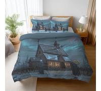 Générique Parure de Lit-Toucher Soyeux Respirant avec Housse de Couette et Taie d'oreiller Parure de Lit 180 x 200 cm Adulte 3 Pièces Anti-Boulochage Réversible Bleu Maison de Ferme Paysage Aurore