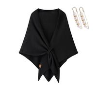 Générique Pashmina Shawl Wraps for Women, Knitted Triangle Shawls and Wraps Solid Color Wool Blend Shawl (Black)