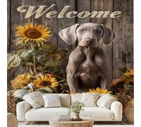Générique Pastoral Chien Weimaraner Papier Adhesif Vintage Fleurs Citrouille Mural Nostalgique Bois Papier Peint 3D Effet 500x280 cm pour Salle de Bain Salon Chambre