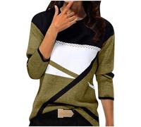 Générique Patchwork Pull Fin Femme Manche Longue Col Rond, Pull Leger Femme Automne Hiver Chaud Chic et élégant Blocs De Couleurs Mode Confortable Chandail Long Grande Taille Jacquard Ideal Pullover