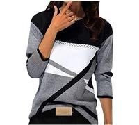 Générique Patchwork Pull Fin Femme Manche Longue Col Rond, Pull Leger Femme Automne Hiver Chaud Chic et élégant Blocs De Couleurs Mode Confortable Chandail Long Grande Taille Jacquard Ideal Pullover